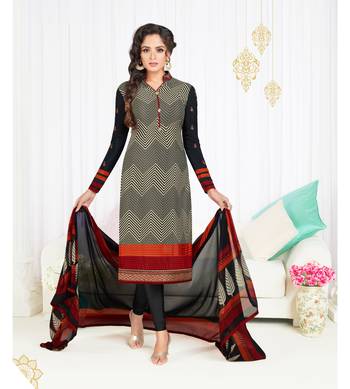 Cream Embroidered Crepe Semi Stitched Salwar With Dupatta 1