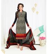 Cream Embroidered Crepe Semi Stitched Salwar With Dupatta