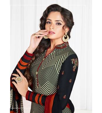 Cream Embroidered Crepe Semi Stitched Salwar With Dupatta 2