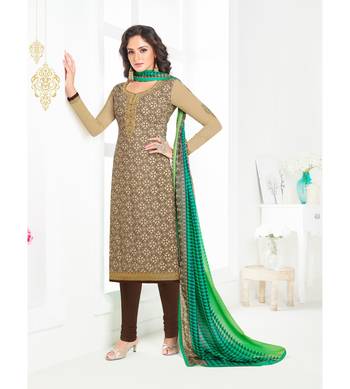 Beige Embroidered Crepe Semi Stitched Salwar With Dupatta 1