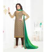 Beige Embroidered Crepe Semi Stitched Salwar With Dupatta