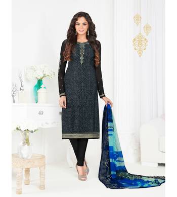 Grey Embroidered Crepe Semi Stitched Salwar With Dupatta 1
