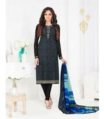 Grey Embroidered Crepe Semi Stitched Salwar With Dupatta