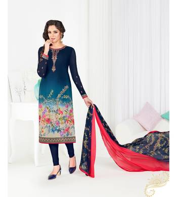 Blue Embroidered Crepe Semi Stitched Salwar With Dupatta 1