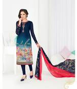 Blue Embroidered Crepe Semi Stitched Salwar With Dupatta