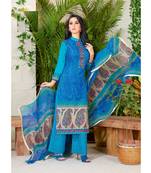 Blue Embroidered Crepe Semi Stitched Salwar With Dupatta