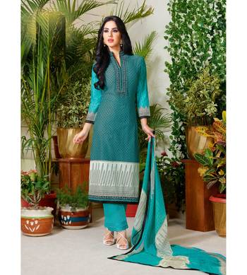 Green Embroidered Crepe Semi Stitched Salwar With Dupatta 1