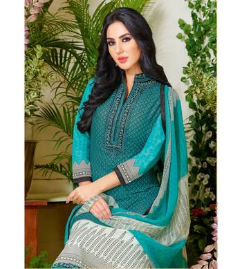 Green Embroidered Crepe Semi Stitched Salwar With Dupatta 2