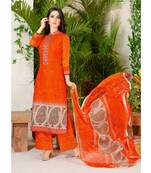 Orange Embroidered Crepe Semi Stitched Salwar With Dupatta