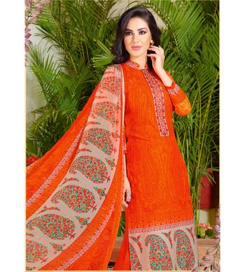Orange Embroidered Crepe Semi Stitched Salwar With Dupatta 3