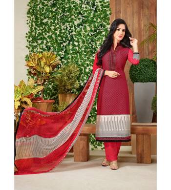 Maroon Embroidered Crepe Semi Stitched Salwar With Dupatta 1