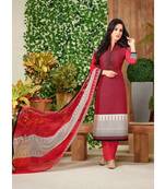 Maroon Embroidered Crepe Semi Stitched Salwar With Dupatta