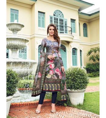 Multi Embroidered Satin Semi Stitched Salwar With Dupatta 1
