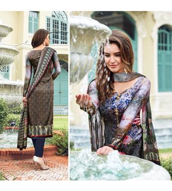 Multi Embroidered Satin Semi Stitched Salwar With Dupatta 2