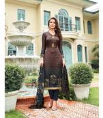 Brown Embroidered Satin Semi Stitched Salwar With Dupatta