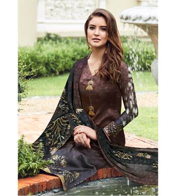 Brown Embroidered Satin Semi Stitched Salwar With Dupatta 2