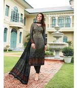 Green Embroidered Satin Semi Stitched Salwar With Dupatta