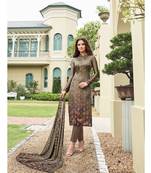 Grey Embroidered Satin Semi Stitched Salwar With Dupatta