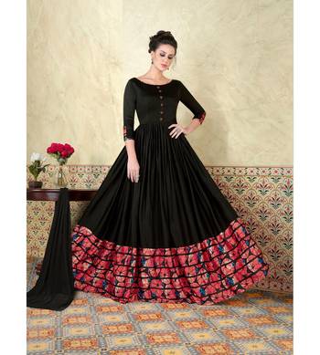 Black Embroidered Satin Semi Stitched Salwar With Dupatta 1