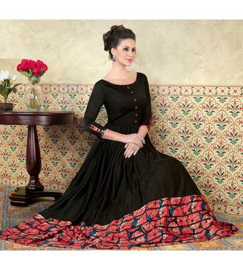 Black Embroidered Satin Semi Stitched Salwar With Dupatta 2