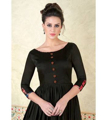 Black Embroidered Satin Semi Stitched Salwar With Dupatta 3