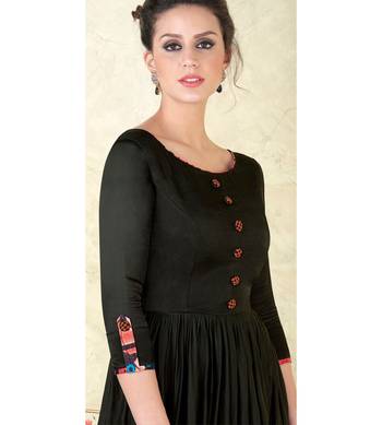 Black Embroidered Satin Semi Stitched Salwar With Dupatta 4
