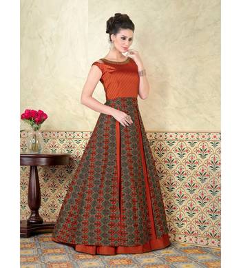 Red Embroidered Art Silk Semi Stitched Salwar With Dupatta 2