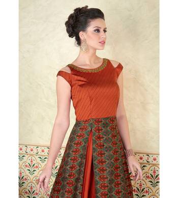 Red Embroidered Art Silk Semi Stitched Salwar With Dupatta 3