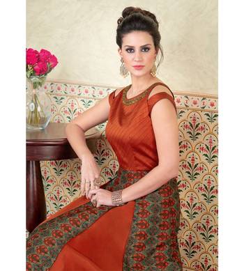 Red Embroidered Art Silk Semi Stitched Salwar With Dupatta 4
