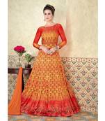Orange Embroidered Satin Semi Stitched Salwar With Dupatta
