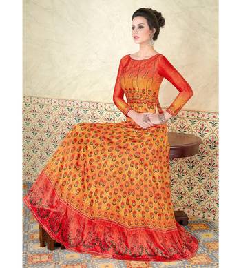 Orange Embroidered Satin Semi Stitched Salwar With Dupatta 2