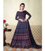 Purple Embroidered Satin Semi Stitched Salwar With Dupatta