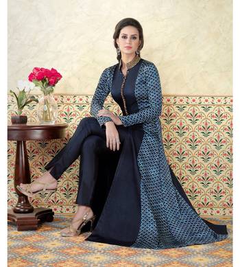 Blue Embroidered Satin Semi Stitched Salwar With Dupatta 2