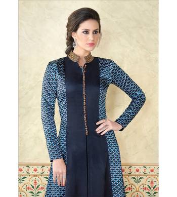 Blue Embroidered Satin Semi Stitched Salwar With Dupatta 3