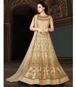 Beige Embroidered Net Semi Stitched Salwar With Dupatta