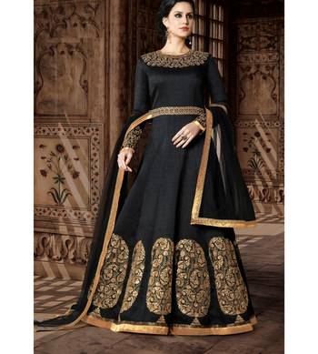 Black Embroidered Art Silk Semi Stitched Salwar With Dupatta 1