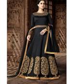 Black Embroidered Art Silk Semi Stitched Salwar With Dupatta