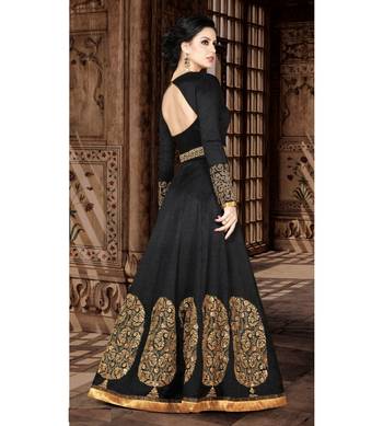 Black Embroidered Art Silk Semi Stitched Salwar With Dupatta 2