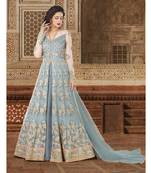 Grey Embroidered Net Semi Stitched Salwar With Dupatta