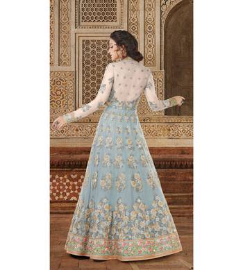 Grey Embroidered Net Semi Stitched Salwar With Dupatta 2