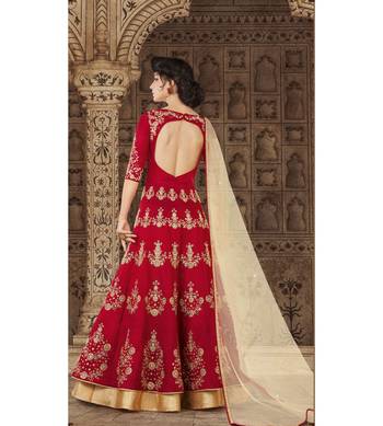Red Embroidered Art Silk Semi Stitched Salwar With Dupatta 2