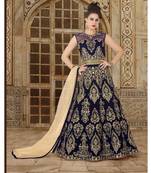 Blue Embroidered Velvet Semi Stitched Salwar With Dupatta