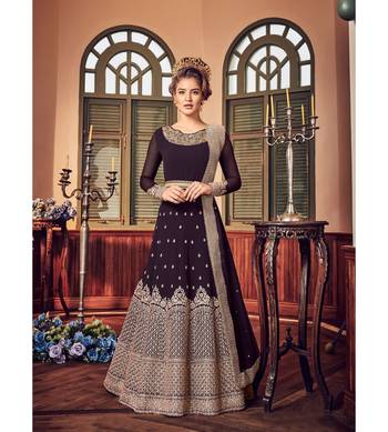 Black Embroidered Georgette Semi Stitched Salwar With Dupatta 1