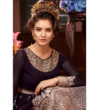 Black Embroidered Georgette Semi Stitched Salwar With Dupatta 4