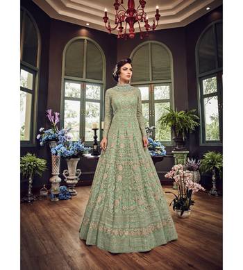 Green Embroidered Net Semi Stitched Salwar With Dupatta 1