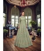 Green Embroidered Net Semi Stitched Salwar With Dupatta