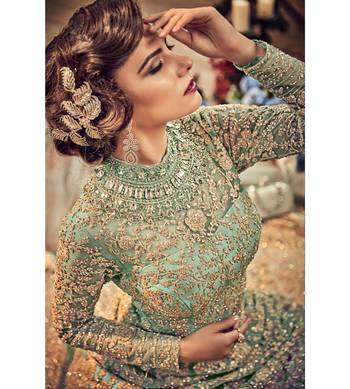 Green Embroidered Net Semi Stitched Salwar With Dupatta 4