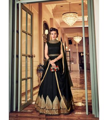 Black Embroidered Art Silk Semi Stitched Salwar With Dupatta 1