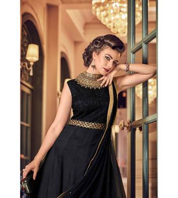 Black Embroidered Art Silk Semi Stitched Salwar With Dupatta 2