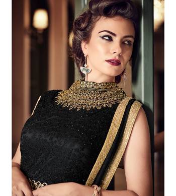 Black Embroidered Art Silk Semi Stitched Salwar With Dupatta 3